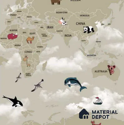 KD4070-2 | 10 Meter x 21 Inches Map Look Wallpaper - 57.41 Sq. Ft. | Minimum 15% wastage during installation