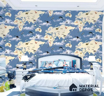 KD4070-3 | 10 Meter x 21 Inches Map Look Wallpaper - 57.41 Sq. Ft. | Minimum 15% wastage during installation