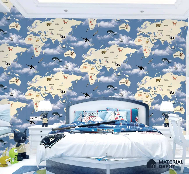 KD4070-3 | 10 Meter x 21 Inches Map Look Wallpaper - 57.41 Sq. Ft. | Minimum 15% wastage during installation