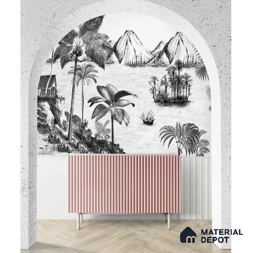 Khoob, Tropical Trees Black and White Wallpaper Sukoon Series Canvas Tropical Design (Customised Size Wallpaper)