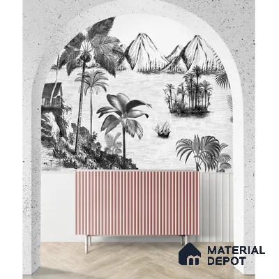 Khoob, Tropical Trees Black and White Wallpaper Sukoon Series Handmade Tropical Design (Customised Size Wallpaper)