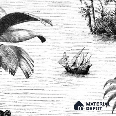 Khoob, Tropical Trees Black and White Wallpaper Sukoon Series Handmade Tropical Design (Customised Size Wallpaper)