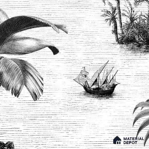 Khoob, Tropical Trees Black and White Wallpaper Sukoon Series Handmade Tropical Design (Customised Size Wallpaper)