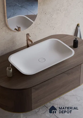 Kingstone Solid White Translucent Basin BS 00212 595 x 380 mm Artificial Stone Acrylic Body Stain Free Designer Basin - 110 mm | Suitable For Bathroom, Vanity & Utility Areas