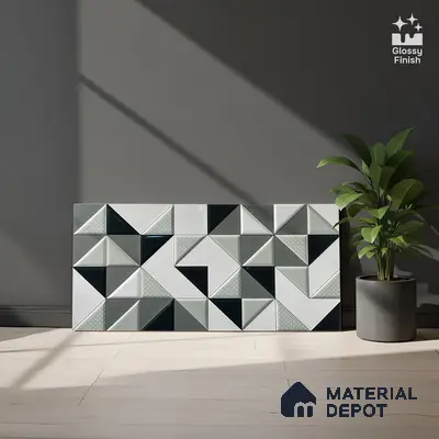 Kitchen Wall Tile TL 05404 Bistro Abstract White Highlighter 2 ft x 1 ft Ceramic Glossy Finish - 9 mm | Suitable For Kitchen, Bathroom Walls and Backsplashes