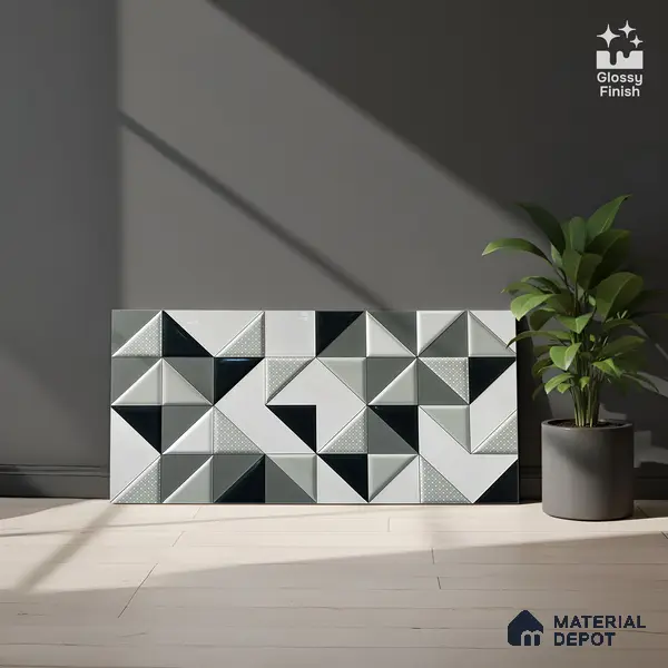 Kitchen Wall Tile TL 05404 Bistro Abstract White Highlighter 2 ft x 1 ft Ceramic Glossy Finish - 9 mm | Suitable For Kitchen, Bathroom Walls and Backsplashes
