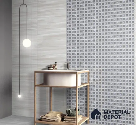 Kitchen Wall Tile TL 05398 Bistro Gravier Grey Light 2 ft x 1 ft Ceramic Glossy Finish - 9 mm | Suitable For Kitchen, Bathroom Walls and Backsplashes (Sample)