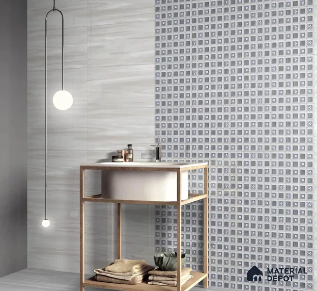 Kitchen Wall Tile TL 05398 Bistro Gravier Grey Light 2 ft x 1 ft Ceramic Glossy Finish - 9 mm | Suitable For Kitchen, Bathroom Walls and Backsplashes (Sample)