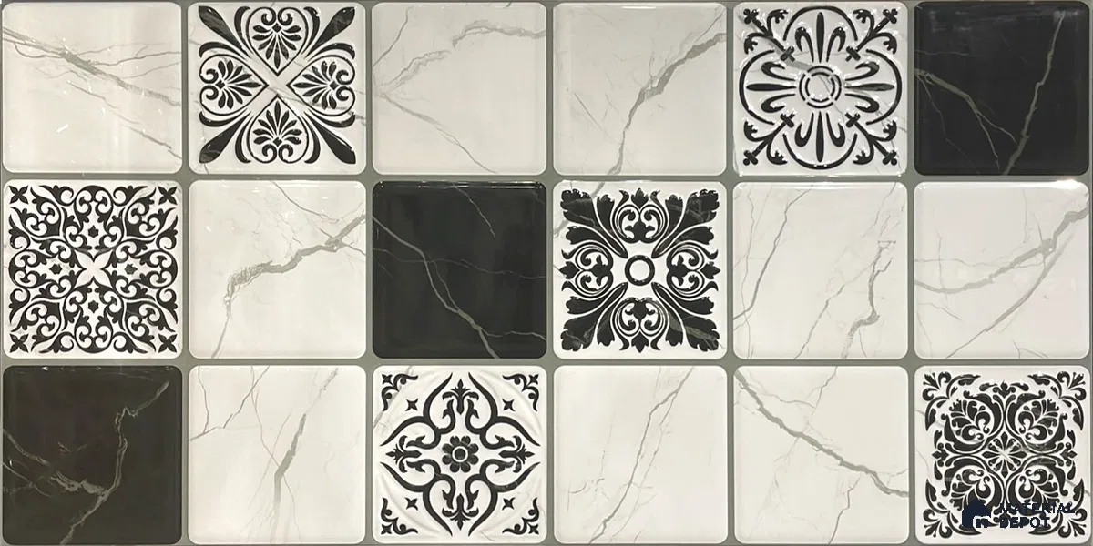 Kitchen Wall Tile TL 05400 Bistro Renzo Satvario Highlighter 1 2 ft x 1 ft Ceramic Glossy Finish - 9 mm | Suitable For Kitchen, Bathroom Walls and Backsplashes (Sample)