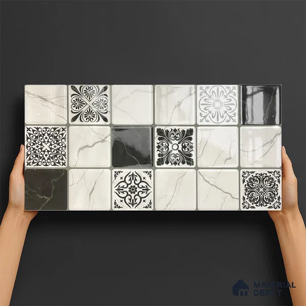 Kitchen Wall Tile TL 05400 Bistro Renzo Satvario Highlighter 1 2 ft x 1 ft Ceramic Glossy Finish - 9 mm | Suitable For Kitchen, Bathroom Walls and Backsplashes (Sample)