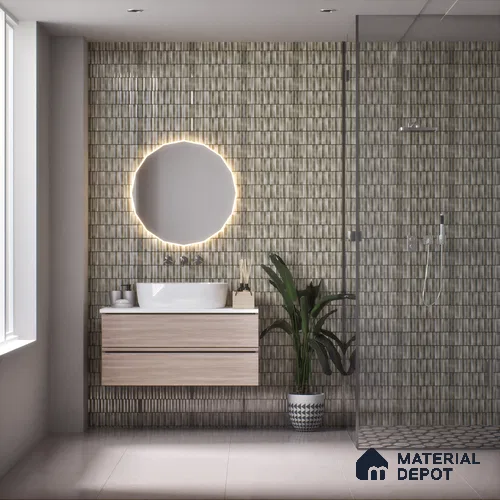 Subway Wall Tile TL 03643 Snaper Kitkat Green Army 12 x 4 inch Ceramic Glossy Finish - 8 mm | 16 Random Design | Suitable for Accent / Feature Walls, Bathroom, Kitchen Wall & Backsplashes