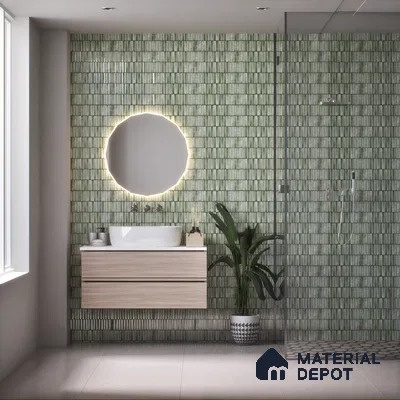 Subway Wall Tile TL 03643 C Snaper Kitkat Green Fern 12 x 4 inch Ceramic Glossy Finish - 8 mm | 16 Random Design | Suitable for Accent / Feature Walls, Bathroom, Kitchen Wall & Backsplashes (Sample)