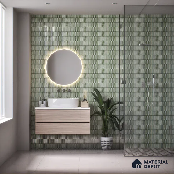 Subway Wall Tile TL 03643 C Snaper Kitkat Green Fern 12 x 4 inch Ceramic Glossy Finish - 8 mm | 16 Random Design | Suitable for Accent / Feature Walls, Bathroom, Kitchen Wall & Backsplashes (Sample)