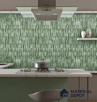 Subway Wall Tile TL 03643 C Snaper Kitkat Green Fern 12 x 4 inch Ceramic Glossy Finish - 8 mm | 16 Random Design | Suitable for Accent / Feature Walls, Bathroom, Kitchen Wall & Backsplashes (Sample)