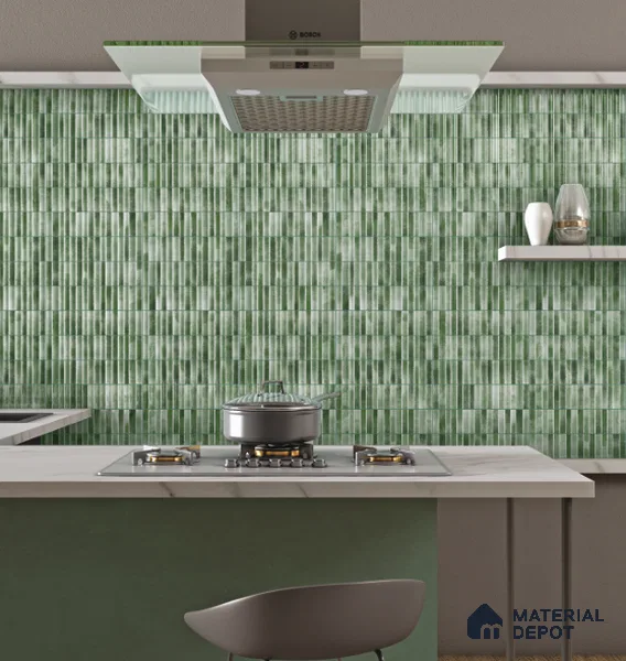 Subway Wall Tile TL 03643 C Snaper Kitkat Green Fern 12 x 4 inch Ceramic Glossy Finish - 8 mm | 16 Random Design | Suitable for Accent / Feature Walls, Bathroom, Kitchen Wall & Backsplashes (Sample)