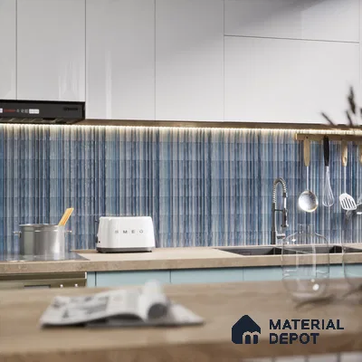 Subway Wall Tile TL 03643 D Snaper Kitkat Blue Ink 12 x 4 inch Ceramic Glossy Finish - 8 mm | 16 Random Design | Suitable for Accent / Feature Walls, Bathroom, Kitchen Wall & Backsplashes