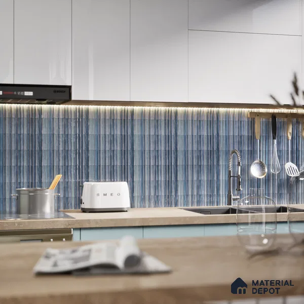 Subway Wall Tile TL 03643 D Snaper Kitkat Blue Ink 12 x 4 inch Ceramic Glossy Finish - 8 mm | 16 Random Design | Suitable for Accent / Feature Walls, Bathroom, Kitchen Wall & Backsplashes