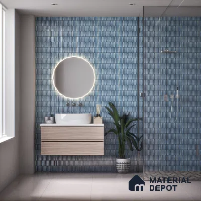 Subway Wall Tile TL 03643 D Snaper Kitkat Blue Ink 12 x 4 inch Ceramic Glossy Finish - 8 mm | 16 Random Design | Suitable for Accent / Feature Walls, Bathroom, Kitchen Wall & Backsplashes