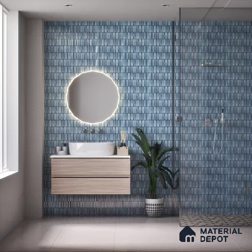 Subway Wall Tile TL 03643 D Snaper Kitkat Blue Ink 12 x 4 inch Ceramic Glossy Finish - 8 mm | 16 Random Design | Suitable for Accent / Feature Walls, Bathroom, Kitchen Wall & Backsplashes