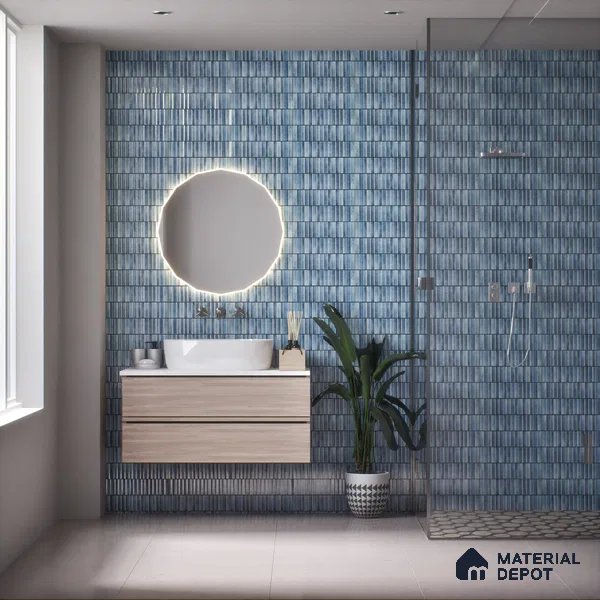 Subway Wall Tile TL 03643 D Snaper Kitkat Blue Ink 12 x 4 inch Ceramic Glossy Finish - 8 mm | 16 Random Design | Suitable for Accent / Feature Walls, Bathroom, Kitchen Wall & Backsplashes