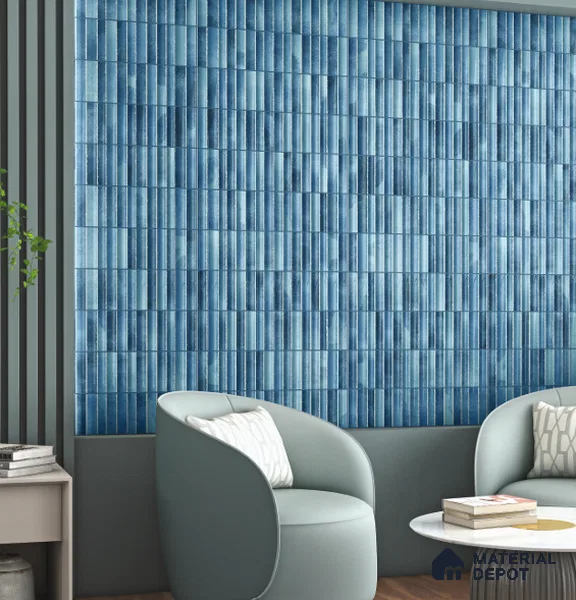 Subway Wall Tile TL 03643 D Snaper Kitkat Blue Ink 12 x 4 inch Ceramic Glossy Finish - 8 mm | 16 Random Design | Suitable for Accent / Feature Walls, Bathroom, Kitchen Wall & Backsplashes