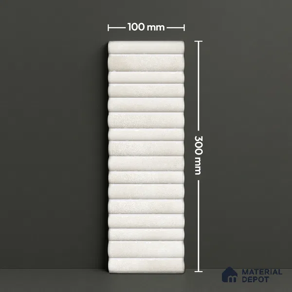 Subway Wall Tile TL 03643 F Snaper Kitkat Snow Soft 12 x 4 inch Ceramic Glossy Finish - 8 mm | 16 Random Design | Suitable for Accent / Feature Walls, Bathroom, Kitchen Wall & Backsplashes