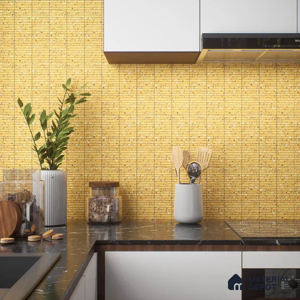 Faux Subway Wall Tile TL 00231 B Kitkat Yellow 1 ft x 1 ft Matte Finish Ceramic Tile - 9 mm | Suitable For Kitchen, Bathroom, Dining Area | Please Expect a Slight Variation of Pattern