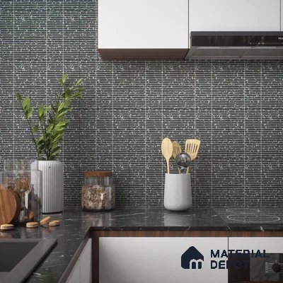 Faux Subway Wall Tile TL 00231 D Kitkat Black 1 ft x 1 ft Matte Finish Ceramic Tile - 9 mm | Suitable For Kitchen, Bathroom, Dining Area | Please Expect a Slight Variation of Pattern