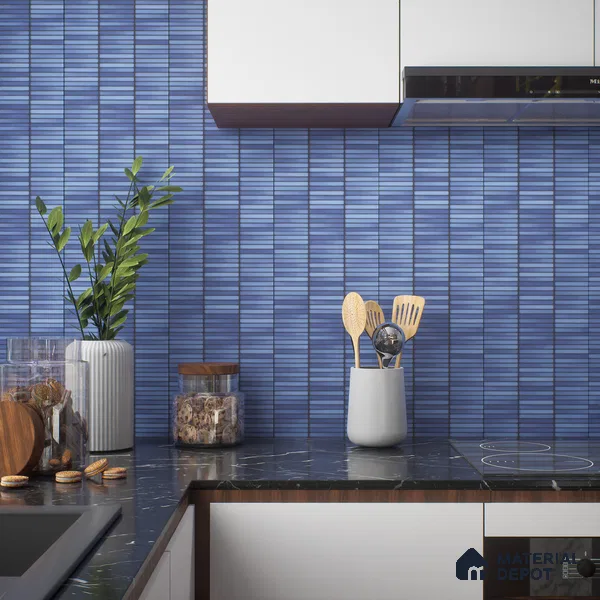 Faux Subway Wall Tile TL 00231 A Kitkat Blue 1 ft x 1 ft Matte Finish Ceramic Tile - 9 mm | Suitable For Kitchen, Bathroom, Dining Area | Please Expect a Slight Variation of Pattern