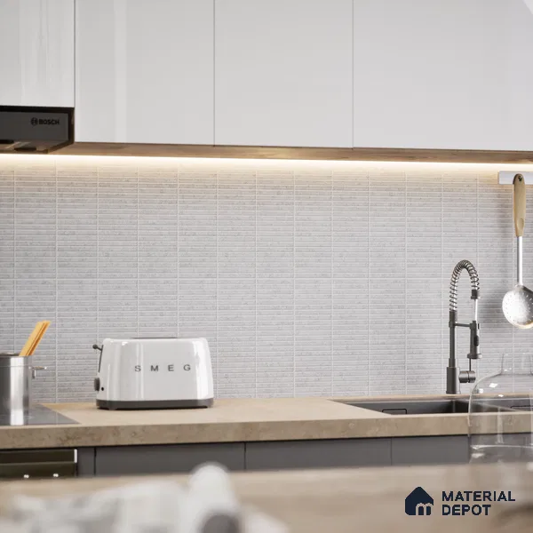 Faux Subway Wall Tile TL 05004 D Cinthia Kitkat Ashen Haze 1 ft x 1 ft Ceramic Matte Finish - 9.5 mm | Suitable for Highlighter Walls, Foyer, Bathroom, Kitchen Wall & Backsplashes | Please Expect a Slight Variation of Pattern (Sample)