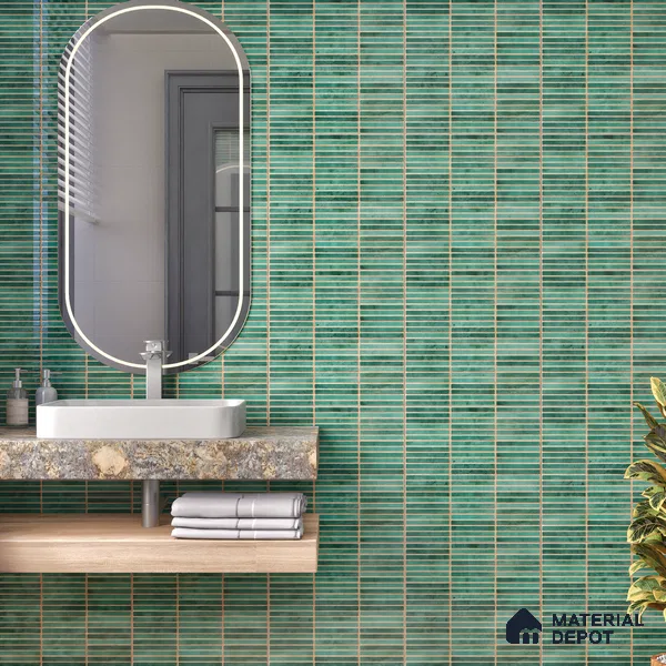 Faux Subway Wall Tile TL 05004 E Cinthia Kitkat Teal 1 ft x 1 ft Ceramic Glossy Finish - 9.5 mm | Suitable for Highlighter Walls, Foyer, Bathroom, Kitchen Wall & Backsplashes | Please Expect a Slight Variation of Pattern