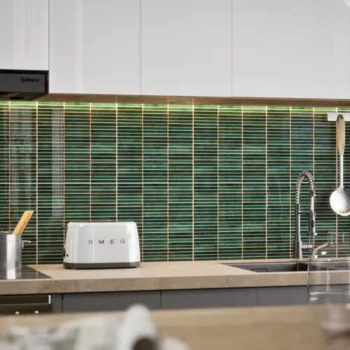 Faux Subway Wall Tile TL 05004 E Cinthia Kitkat Teal 1 ft x 1 ft Ceramic Glossy Finish - 9.5 mm | Suitable for Highlighter Walls, Foyer, Bathroom, Kitchen Wall & Backsplashes | Please Expect a Slight Variation of Pattern