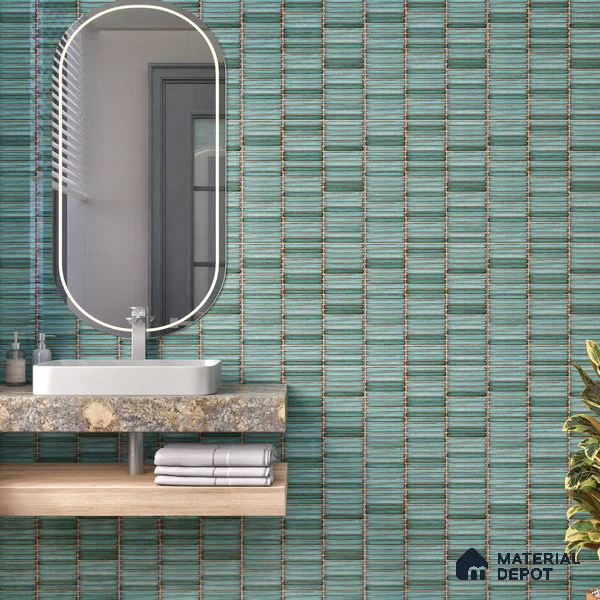 Faux Subway Wall Tile TL 05004 G Cinthia Kitkat Teal Green 1 ft x 1 ft Ceramic Glossy Finish - 9.5 mm | Suitable for Highlighter Walls, Foyer, Bathroom, Kitchen Wall & Backsplashes | Please Expect a Slight Variation of Pattern (Sample)