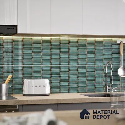 Faux Subway Wall Tile TL 05004 G Cinthia Kitkat Teal Green 1 ft x 1 ft Ceramic Glossy Finish - 9.5 mm | Suitable for Highlighter Walls, Foyer, Bathroom, Kitchen Wall & Backsplashes | Please Expect a Slight Variation of Pattern (Sample)