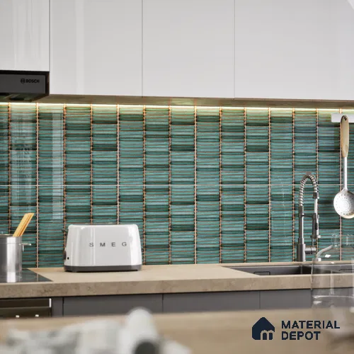 Faux Subway Wall Tile TL 05004 G Cinthia Kitkat Teal Green 1 ft x 1 ft Ceramic Glossy Finish - 9.5 mm | Suitable for Highlighter Walls, Foyer, Bathroom, Kitchen Wall & Backsplashes | Please Expect a Slight Variation of Pattern