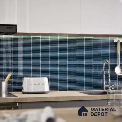 Faux Subway Wall Tile TL 05004 H Cinthia Kitkat Marine Blue 1 ft x 1 ft Ceramic Glossy Finish - 9.5 mm | Suitable for Highlighter Walls, Foyer, Bathroom, Kitchen Wall & Backsplashes | Please Expect a Slight Variation of Pattern (Sample)
