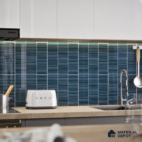 Faux Subway Wall Tile TL 05004 H Cinthia Kitkat Marine Blue 1 ft x 1 ft Ceramic Glossy Finish - 9.5 mm | Suitable for Highlighter Walls, Foyer, Bathroom, Kitchen Wall & Backsplashes | Please Expect a Slight Variation of Pattern (Sample)