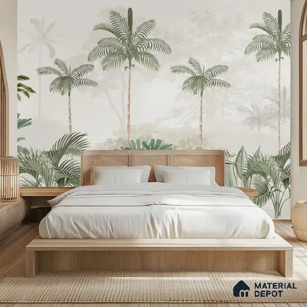 Kovalam Paradise, Palms Wallpaper for Rooms, Green, Customised Sukoon Series Canvas Nature Design (Customised Size Wallpaper)