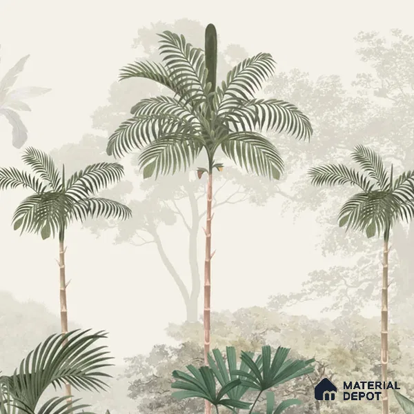Kovalam Paradise, Palms Wallpaper for Rooms, Green, Customised Sukoon Series Canvas Nature Design (Customised Size Wallpaper)