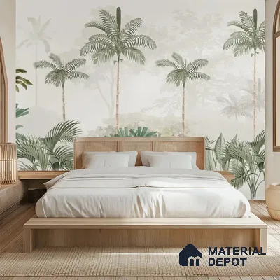 Kovalam Paradise, Palms Wallpaper for Rooms, Green, Customised Sukoon Series Handmade Nature Design (Customised Size Wallpaper)