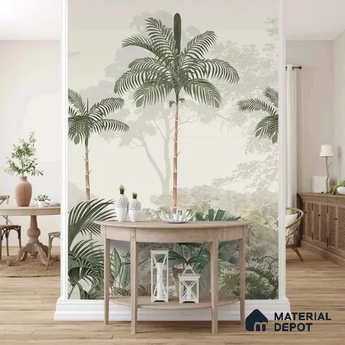 Kovalam Paradise, Palms Wallpaper for Rooms, Green, Customised Sukoon Series Handmade Nature Design (Customised Size Wallpaper)