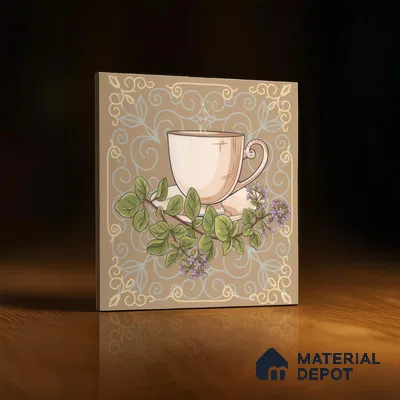 Kitchen Wall Tile TL 00210 B Highlighter 1 Tea Cup & Saucer 1 ft x 1 ft Matte Finish Ceramic Tile - 9 mm | Suitable For Kitchen Backsplash | Please Expect a Slight Variation of Pattern