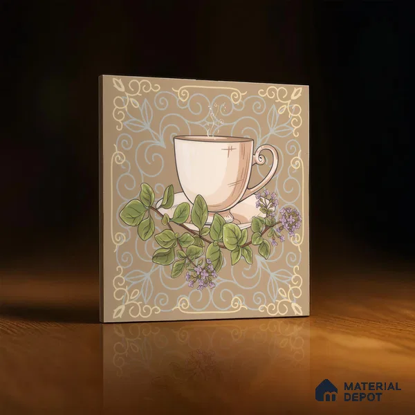 Kitchen Wall Tile TL 00210 B Highlighter 1 Tea Cup & Saucer 1 ft x 1 ft Matte Finish Ceramic Tile - 9 mm | Suitable For Kitchen Backsplash | Please Expect a Slight Variation of Pattern