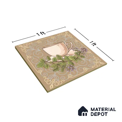 Kitchen Wall Tile TL 00210 B Highlighter 1 Tea Cup & Saucer 1 ft x 1 ft Matte Finish Ceramic Tile - 9 mm | Suitable For Kitchen Backsplash | Please Expect a Slight Variation of Pattern