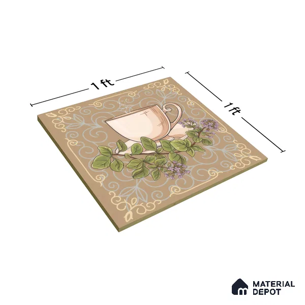 Kitchen Wall Tile TL 00210 B Highlighter 1 Tea Cup & Saucer 1 ft x 1 ft Matte Finish Ceramic Tile - 9 mm | Suitable For Kitchen Backsplash | Please Expect a Slight Variation of Pattern