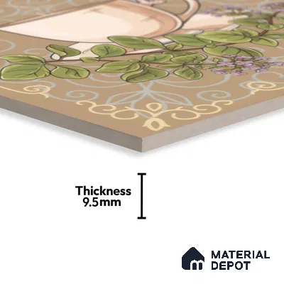 Kitchen Wall Tile TL 00210 B Highlighter 1 Tea Cup & Saucer 1 ft x 1 ft Matte Finish Ceramic Tile - 9 mm | Suitable For Kitchen Backsplash | Please Expect a Slight Variation of Pattern