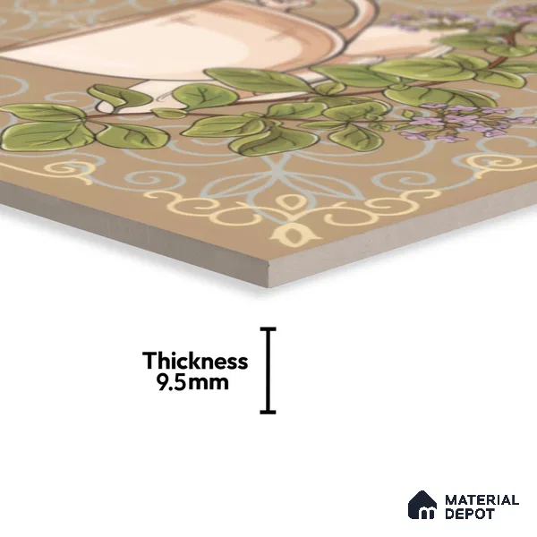 Kitchen Wall Tile TL 00210 B Highlighter 1 Tea Cup & Saucer 1 ft x 1 ft Matte Finish Ceramic Tile - 9 mm | Suitable For Kitchen Backsplash | Please Expect a Slight Variation of Pattern