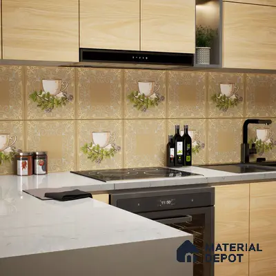 Kitchen Wall Tile TL 00210 A Light Coffee Brown 1 ft x 1 ft Matte Finish Ceramic Tile - 9 mm | Suitable For Kitchen Backsplash | Please Expect a Slight Variation of Pattern