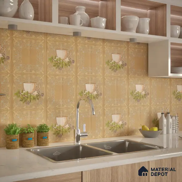 Kitchen Wall Tile TL 00210 A Light Coffee Brown 1 ft x 1 ft Matte Finish Ceramic Tile - 9 mm | Suitable For Kitchen Backsplash | Please Expect a Slight Variation of Pattern