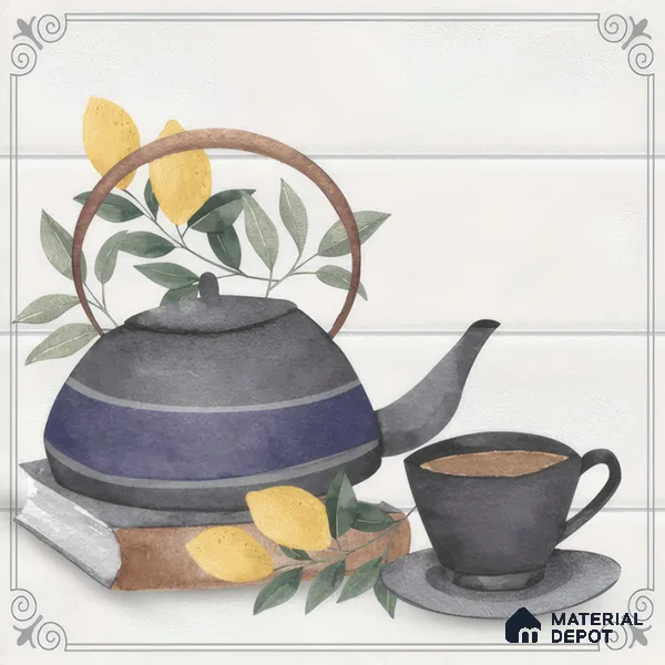 Kitchen Wall Tile TL 00209 B Highlighter 1 Kettle Tea Cup 1 ft x 1 ft Matte Finish Ceramic Tile - 9 mm | Suitable For Kitchen Backsplash | Please Expect a Slight Variation of Pattern